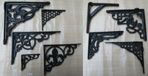 Black cast iron shelf bracket - black,