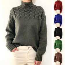Ladies Roll Neck Warm Sweater Womens Chunky Cable Knitted Jumper Pullover Tops?