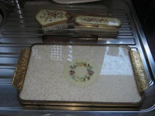 vintage embroided dressing table  vanity set tray/brush/comb/clothes B used good