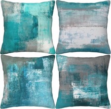 HOSTECCO Teal Cushion Covers 45x45 cm Pack of 4 Turquoise and Grey Pillow Cases