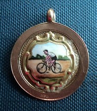 Gold Enamel Cycling Medal 9ct Fob  Pendant  Cycling  Cycle hallmark 1927 Chester