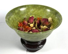 ANTIQUE CHINESE TRANSLUCENT SPINACH JADE BUDDHIST OFFERING BOWL 4 inch diameter 