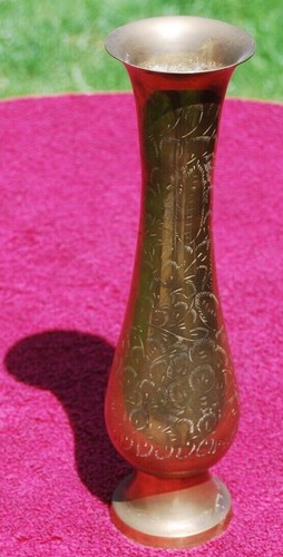 Vintage engraved brass vase - vintage,