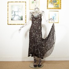 Vintage 1990s Brown Silk Maxi Evening Dress Sequin And Beads Cowl Neck Size M 12
