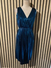 Zara Blue Shimmering Metallic Crossover Dress Size S 8/10 Retro 80’s Disco