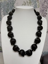 SHE BEE Large Black Skull Bead Crystal Necklace