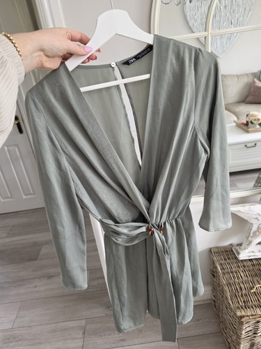 Zara khaki green satin feel - green,
