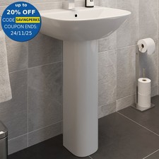 Ceramic Modern Bathroom Basin and Full Pedestal Single Tap Hole Sink White 550mm