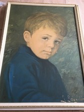 MID CENTURY VINTAGE THE CRYING BOY PICTURE GIOVANNI BRAGOLIN ON BOARD GOLD FRAME