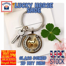 Lucky Horseshoe Glass Domed Keyring – Horse Design Good Luck Gift