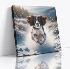 Springer Spaniel Dog In The Snow Square Canvas Print Picture Wall Art Poster