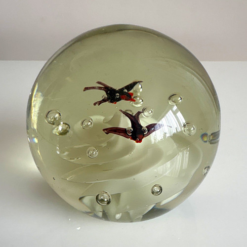 Clear glass bird paperweight - glass,