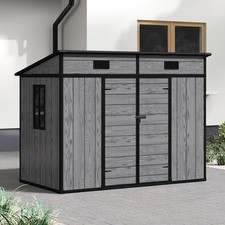 8x6, 8x4, 6x4, 5x3ft Grey Wood Effect Plastic Garden Shed Outdoor Tools Storage