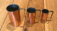 Vintage Set X 3 Graduated Copper Measuring Cups Brass Handles 1 - 1/2 - 1/4 cups