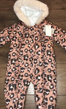 George Girl Hooded Pink Leopard Print Pram Suit / Snow Suit Age 6-9 Months