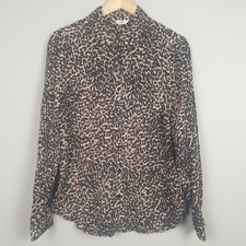 Hush Blouse Womens UK 12 Neutral Leopard Print Button Front Shirt Smart Casual