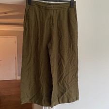 Marks & Spencer M&S Collection Pure Linen Green Cropped Trousers UK 12