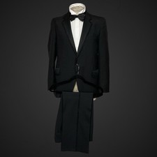 Vintage Tuxedo Dinner Suit 40 34” Black 1970’s Poly Wool Retro Gimp Braid Trim 