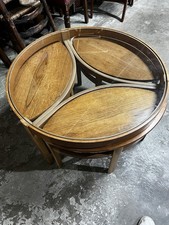 MCM Mid Century Nathan Teak Glass "Trinity" Nest of Tables Coffee Table  CS C91