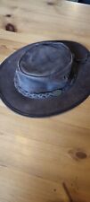 Barmah 1060 Foldaway Bronco Brown Genuine Leather Australian Bush Hat Size M