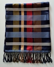 Vintage Men's Fringed Silk Style Striped Scarf  (Lined) (1018E)