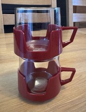 Two Red Early Retro Pyrex Cups Mugs JAJ Made In England Stackable 60s 70s