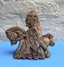 Quantock stoneware Christian Knight on horse with Mary & infant Jesus shield