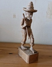Folk Art Hand Carved Wooden Figure Of An Old Man Walking Barefoot