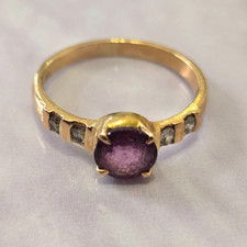 10ct Yellow Gold Ring Spinal and Diamond Stones 10k Stamped Ring size L