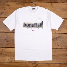 Vintage Fly By Night T-Shirt L Mens 90S Bonefish White Fishing Graphic USA Made