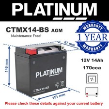 AGM Motorbike Battery for Honda Big Red TRX 400 300 Quad ATV 4X4 Replaces YTX14
