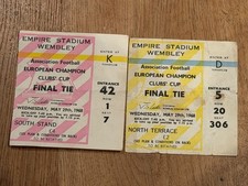 TICKET 1968 Manchester United v Benfica European Cup Final x 2 Pink & Yellow