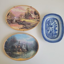 Lot Of Three - Thomas Kinkade Lamplight Glen Farm Plate & Oriental Chinese Plate
