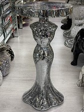 Silver Full Mirrored Body Italian Lady Base Mosaic End Table Roman Pearl 63x33Cm