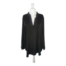 Black Tunic Blouse V-Neck Light Sheen Plus Size 24 Roll Tab Sleeves