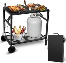 Foldable Pizza Oven Table Portable Outdoor Grill Cart with Wheels BBQ Kitchen