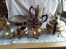 Collection Of 9 Pieces Of Vintage EPNS And Alpha Plate Teapots Etc.