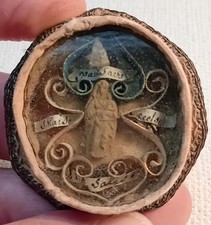 18th century French paperolles Reliquary - Sacred bread + 3 Saints relics.