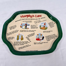 Vintage Murphy's Law Tea Serving Tray, Metal, Green Edge, Comedy, Humour