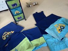 next little diggers blue boys bedroom set- bedding, blanket, drawers and curtain