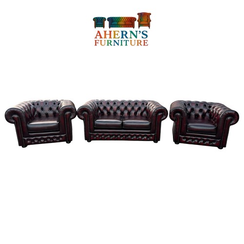 Oxblood leather chesterfield - oxblood,