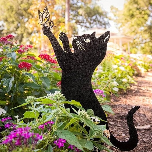 Metal cat garden stake - metal,