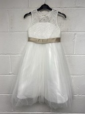 JJ’s House Ivory A-line Scoop Tea-Length Lace/Tulle Flower Girl Dress Size 4 PK