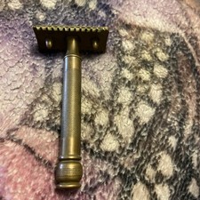 Vintage Around 1919 Gillette Gold Tone Old Type Safety Razor Brass Shaving