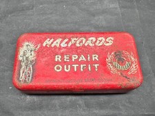 VINTAGE HALFORDS REPAIR OUTFIT BICYCLE PUNCTURE TIN TOOL BOX RED TIN CASE