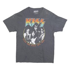 KISS Mens Black Rock And Roll All Nite Graphic T-Shirt L Short Sleeve Crew Neck