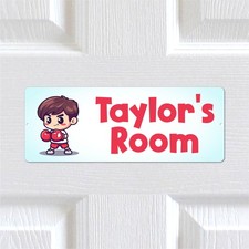 Personalised Aluminium Door Sign Boxer Boy Cartoon Kids Bedroom Name Plate Decor