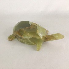 Vintage 5” Onyx Tortoise Figurine Polished Stone Carved Paperweight EB18JH