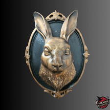 Gothic Framed Rabbit Wall Decor – Hand Painted Antique Brass Art, Glossy Finish