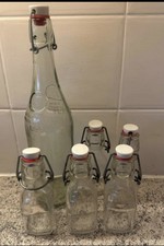 6x clip airtight glass bottles 1L & 250ml French country shabby chic reusable 